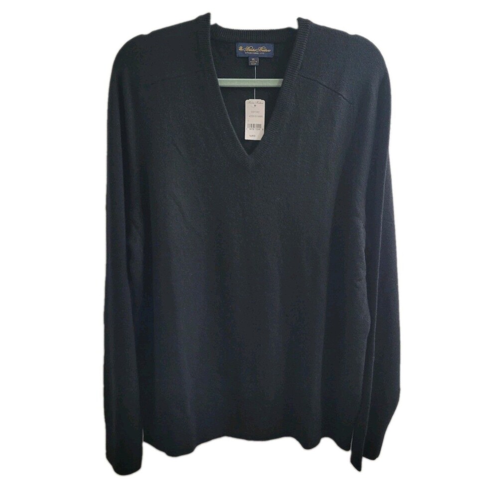 Brooks Brothers Men's XL 100% Cashmere V-Neck Sweater Black NWT